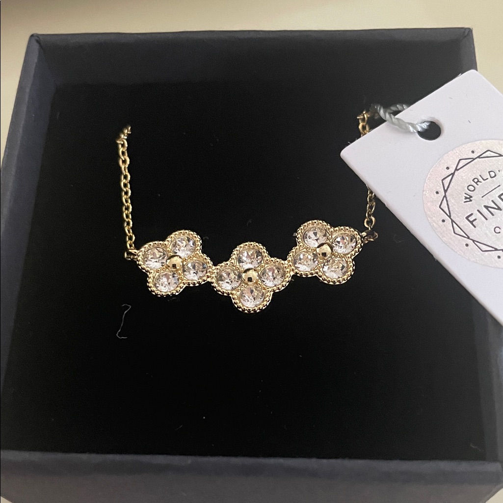 Gold Floral Necklace With Crystal Accents